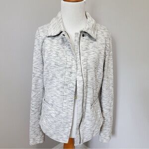 CAbi Neo Gray heathered white black moto zip jacket blazer size small